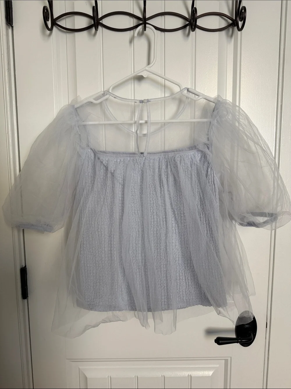 Anthropologie Light Blue Tulle Puff-Sleeve Blouse